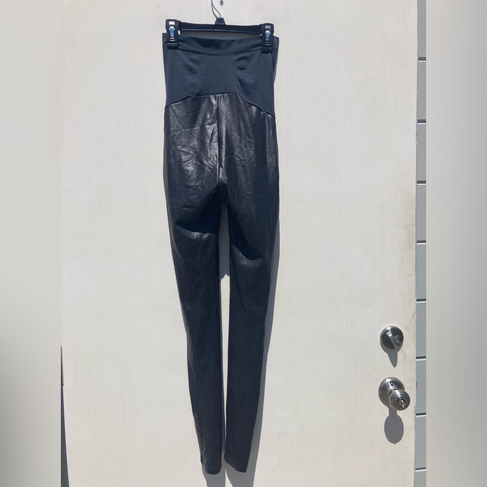 Spanx Maternity Mama Faux Leather Leggings Before, During, After Black Size S/P View 5